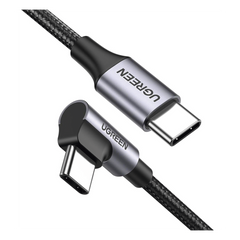 Cable USB-C a USB-C | 1 Metro (3.28 Pies) | Conector con Ángulo Recto de 90° | Carga Rápida de hasta 60W | 480 Mbps | PD3.0 | QC4.0/3.0/2.0 | FPC | AFC | Protección Integrada | Caja de Aluminio | Nylon Trenzado | Color Negro