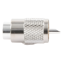 Conector UHF Macho (PL-259) para cables LP-400, RG-8/U, RG-8U-SYS, 8237, 8267, 8268, 9913, CTN-400, 7810, 8214, 7810A, RFLASH-1113, LMR-400, Plata (Concha-Níquel)/ Plata/ D.A.P. (Fibra Sintética)