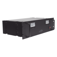 Fuente de poder 13.8Vcc, 50A, lineal regulada con circuito cargador de baterías, medidores, para instalación en rack