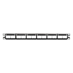 Panel de Parcheo Modular Mini-Com (Sin Conectores), Plano, Sin Blindaje, Con Etiqueta y Cubierta, de 24 Puertos, 1UR