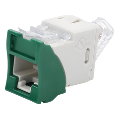 Jack UltraMAX Cat5e, UTP, Montaje Híbrido en Placa de Pared (Plano y Angulado), Color Verde, Punch Down