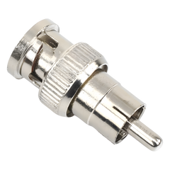 Adaptador en Línea para 75 Ohm, de Conector BNC Macho a RCA Macho en Aplicaciones de Audio-Video para Cámaras, Monitores y DVR's.