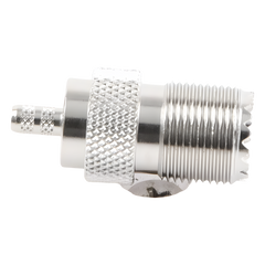 Conector UHF Hembra (SO-239) en Línea, de Anillo Plegable para Cable RG-58/U, RG-142/U, Níquel/ Plata/ Delrin.