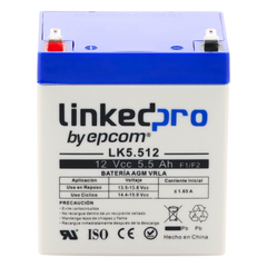 Batería de respaldo 12 V | 5.5 Ah | AGM | Especial para Seguridad Electrónica | UPS | Sistemas de Emergencia | Vida útil 5 años | Terminales F1 + Adaptador F2
