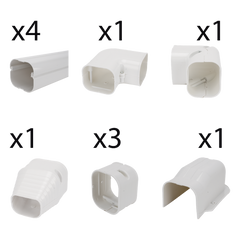 Kit de Canaletas Para la Organización de Tuberías y Cables Eléctricos en Instalaciones de Aire Acondicionado, Uso en Interiores y Exteriores, PVC Rígido, Ideal Para Minisplit, Contenido de Kit (11 Piezas), (3000-00000)
