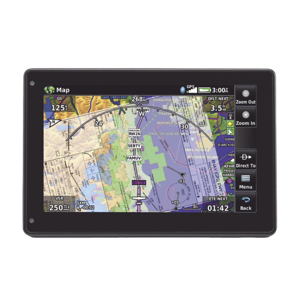 Navegador portátil aera 760, muestra información de trafico aéreo y una excelente visualización por medio de su  pantalla con visión 3D  touch screen.