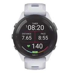 Forerunner® 265, Bisel negro con carcasa en blanco y correa de silicona en blanco/azul