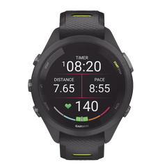 Forerunner® 265S, Bisel y carcasa en negro con correa de silicona en negro/amarillo