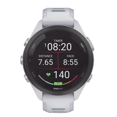 Forerunner® 265S, Bisel negro con carcasa en blanco y correa de silicona en blanco/verde