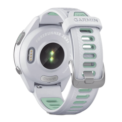 Forerunner® 265S, Bisel negro con carcasa en blanco y correa de silicona en blanco/verde