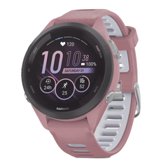 Forerunner® 265S, Bisel negro con carcasa en rosa y correa de silicona en rosa/gris