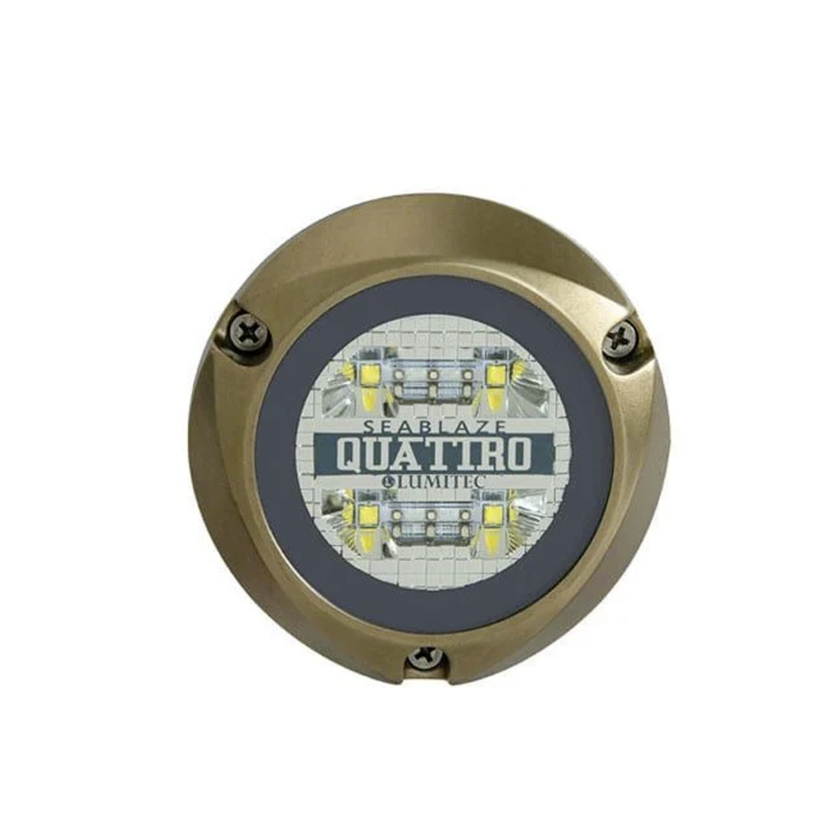 Luz led marina sumergible SeaBlaze Quattro, emite luz multicolor de 2000 lúmenes, fabricada en bronce naval con grado de protección IP68.