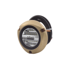 Luz led marina sumergible SeaBlaze X2, emite luz de color blanco y azul de 6000 lúmenes, fabricada en bronce naval con grado de protección IP68.
