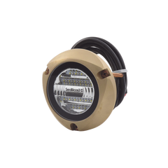 Luz led marina sumergible SeaBlaze X2, emite luz de color blanco y azul de 6000 lúmenes, fabricada en bronce naval con grado de protección IP68.