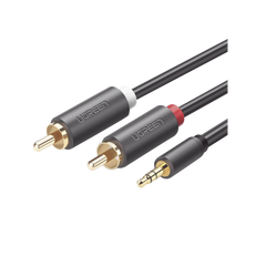 Cable Adaptador de 3.5mm Macho a 2 RCA Macho / 3 Metros (9.84 Pies) / Color Gris / Blindaje Múltiple / ABS / Alta Calidad