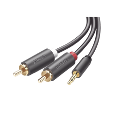 Cable Adaptador de 3.5mm Macho a 2 RCA Macho / 3 Metros (9.84 Pies) / Color Gris / Blindaje Múltiple / ABS / Alta Calidad