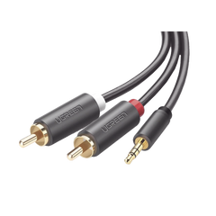 Cable Adaptador de 3.5mm Macho a 2 RCA Macho / 5 Metros (16.40 Pies) / Color Gris / Blindaje Múltiple / ABS / Alta Calidad