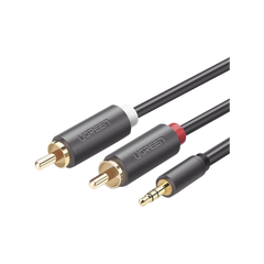 Cable Adaptador de 3.5mm Macho a 2 RCA Macho / 5 Metros (16.40 Pies) / Color Gris / Blindaje Múltiple / ABS / Alta Calidad