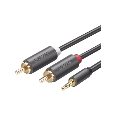 Cable Adaptador de 3.5mm Macho a 2 RCA Macho / 5 Metros / Color Gris / Blindaje Múltiple / ABS / Alta Calidad