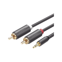 Cable Adaptador de 3.5mm Macho a 2 RCA Macho / 5 Metros / Color Gris / Blindaje Múltiple / ABS / Alta Calidad