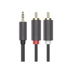 Cable Adaptador de 3.5mm Macho a 2 RCA Macho / 5 Metros (16.40 Pies) / Color Gris / Blindaje Múltiple / ABS / Alta Calidad