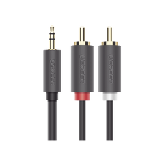 Cable Adaptador de 3.5mm Macho a 2 RCA Macho / 5 Metros / Color Gris / Blindaje Múltiple / ABS / Alta Calidad