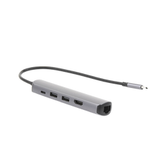HUB USB-C (Docking Station) 5 en 1 | Ultra Delgado | 2 USB-A 3.1 a (5 Gbps) | HDMI 4K@60Hz | RJ45 (Gigabit Ethernet) | USB-C PD Carga Rápida 100W | Soporta OTG | Chips Inteligentes | Pequeño y Ligero | Caja de Aluminio.