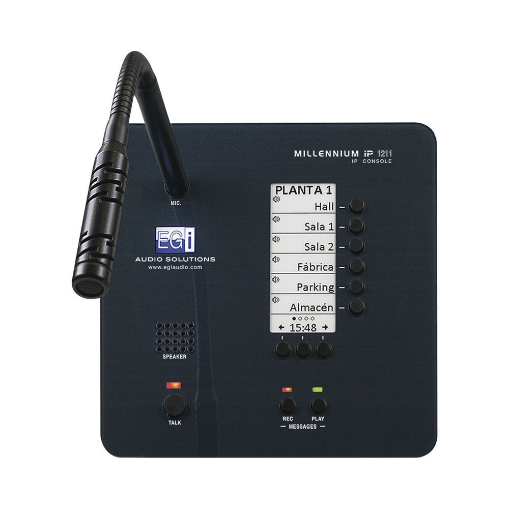 CONSOLA DE AVISOS MULTIZONA IP CON DISPLAY, MICRÓFONO Y GRABADOR DE MENSAJES