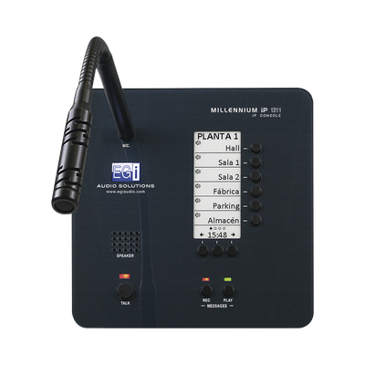 CONSOLA DE AVISOS MULTIZONA IP CON DISPLAY, MICRÓFONO Y GRABADOR DE MENSAJES