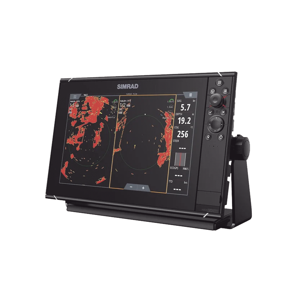 Pantalla Náutica NSS12 evo3S / Pantalla SolarMAX IPS 12 Pulgadas / Procesador iMX 8 / Ecosonda Integrada 1kW CHIRP / Conectividad Inalámbrica / Cartografía C-MAP® Preinstalada / Compatibilidad con Accesorios Simrad / Montaje Flush