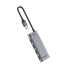 HUB USB-A 3.2 Gen1 4 EN 1 | 4 Puertos USB-A (5Gbps) | Carcasa ABS + PC | Soporta OTG | Luz Indicadora LED | Cable de Nylon Trenzado de 20cm (Mas de 20000 flexiones) | Interfaz Niquelada | Color Gris Metalizado.