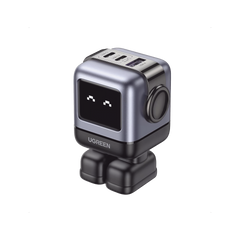 Cargador RobotGaN de 65W Serie UNO | 3 Puertos de Carga Rápida | 2 USB-C | 1 USB-A | PD 3.0 | QC 4.0 | Carga Inteligente | Tecnología GaN II | Zapato Magnético Extraíble | Carcasa Ignífuga | Pantalla LED