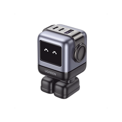 Cargador RobotGaN de 65W Serie UNO | 3 Puertos de Carga Rápida | 2 USB-C | 1 USB-A | PD 3.0 | QC 4.0 | Carga Inteligente | Tecnología GaN II | Zapato Magnético Extraíble | Carcasa Ignifuga | Pantalla LED