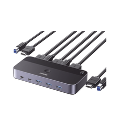 Conmutador KVM HDMI 4K | HDMI 2.0 | 2 Entradas 1 Salida | 4 Puertos USB 3.0 (3 USB-A *1 USB-C) | Soporta 4K@60Hz | HDR | Indicador Led | Compatible Win, MacOs y Linux | Carcasa de Aluminio.