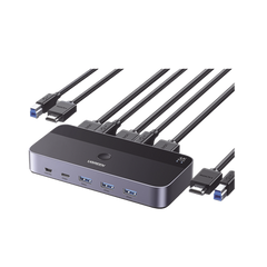 Conmutador KVM HDMI 4K | HDMI 2.0 | 2 Entradas 1 Salida | 4 Puertos USB 3.0 (3 USB-A *1 USB-C) | Soporta 4K@60Hz | HDR | Indicador Led | Compatible Win, MacOs y Linux | Carcasa de Aluminio.