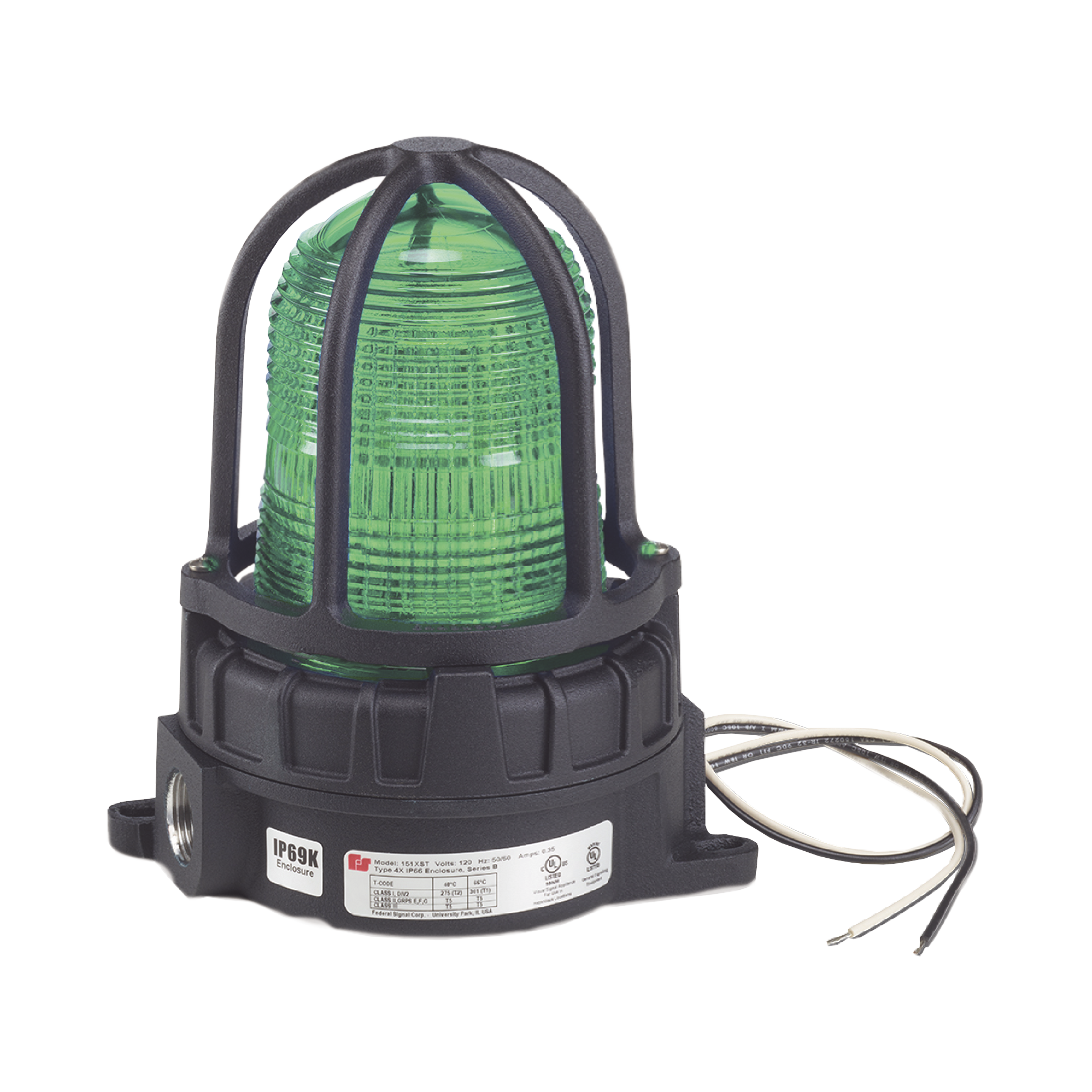Luz de advertencia LED para ubicaciónes peligrosas, montaje para superficies, 24 VCD, color Verde