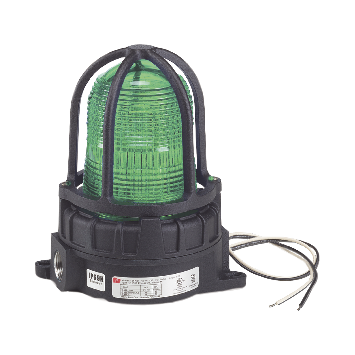 Luz de advertencia LED para ubicaciónes peligrosas, montaje para superficies, 24 VCD, color Verde