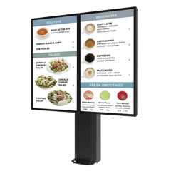 Montaje Tipo Kiosco para exterior compatible con Pantallas de 55" Samsung OH55AS / Diseño Ultradelgado / METAL / Exterior IP65 / Base Pedestal 8" / Soporte para 2 pantallas