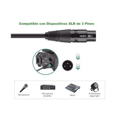 Cable para Micrófono Plug 6.35 mm (1/4 Inch) Macho a XLR Canon Hembra / Núcleo de Cobre / 5 Metros / Alta Calidad / Color Negro