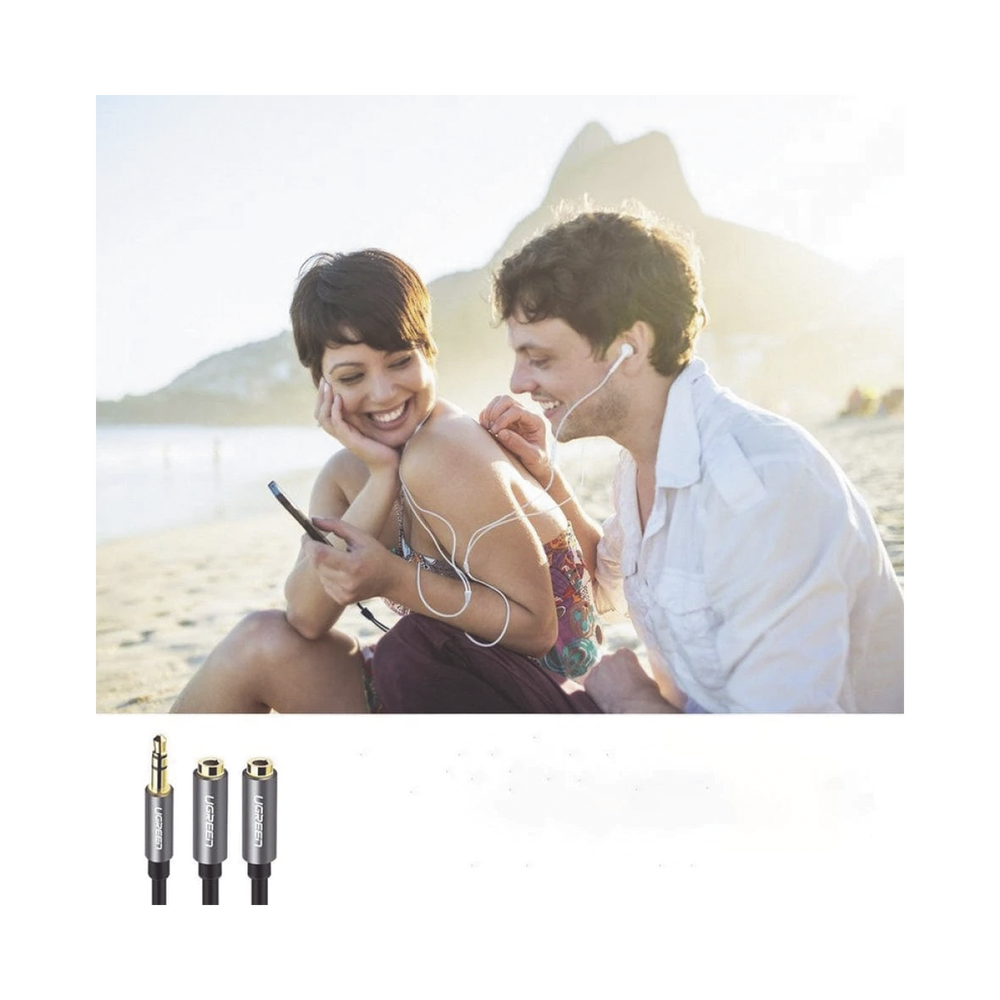 Cable Adaptador/Divisor de Audio de 3.5mm Macho a 2 Terminales de 3.5mm Hembra / 25 cm de Longitud / Cable TPE / Color Negro