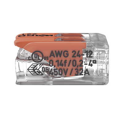 Borna de Conexión WAGO 221-412 / Palancas de Accionamiento / Capacidad 4 mm² / Transparente / CAGE CLAMP® / Compatibilidad con cables AWG 24-12