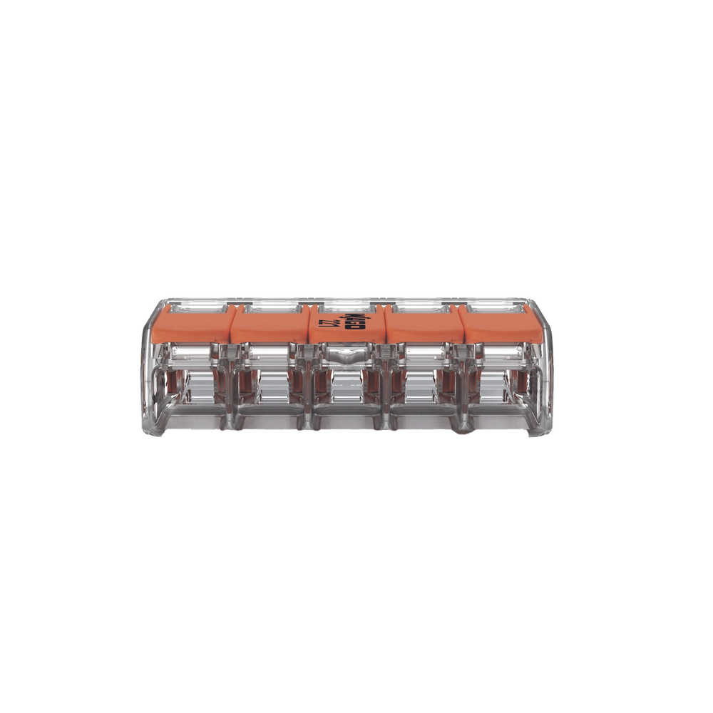 Borna de Conexión / 5 Conductores / 4 mm² Máximo / Palanca Naranja / Transparente / 32A 450V / UL JET ENEC / CAGE CLAMP® / T85