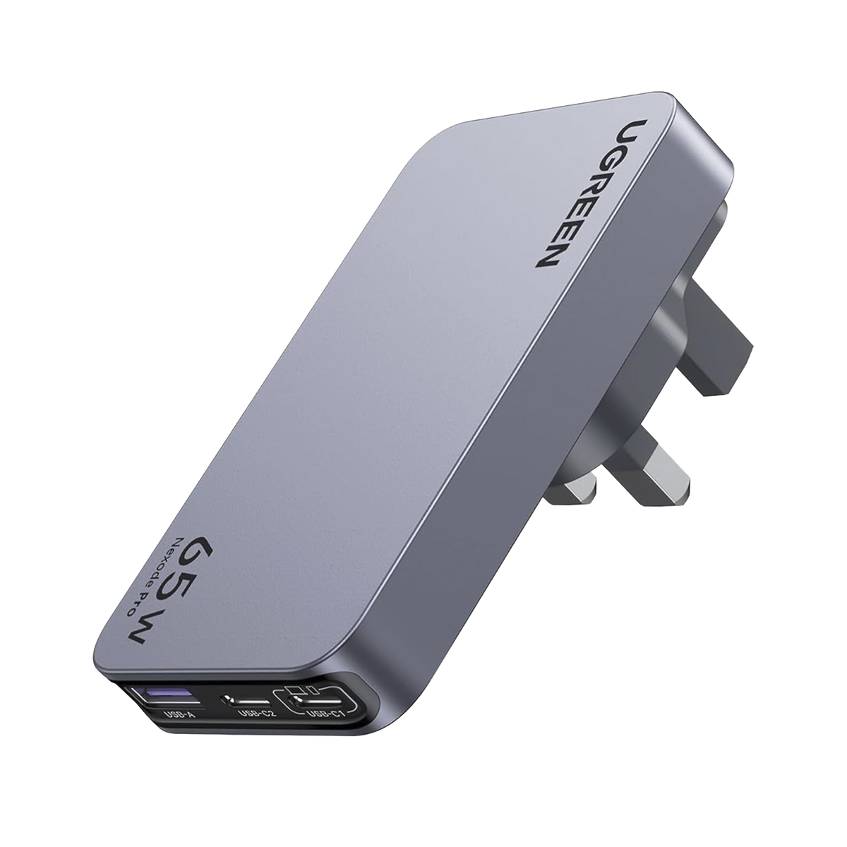 Cargador Rápido GaN 65W UGREEN / 2 Puertos USB-C + 1 Puerto USB-A / Tecnología GaN / Carga Rápida PPS PD 3.0 QC 4.0 / Compatibilidad Universal 100-240V / Diseño Compacto