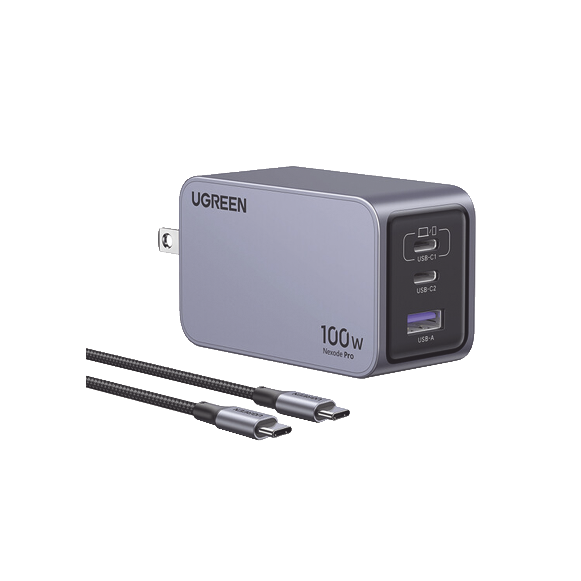 Cargador de 100W serie Nexode Pro | 3 Puertos de Carga Rápida | 2 USB-C | 1 USB-A | Tecnología GaNInfinity | PD3.1 de 100W / QC4.0 | Tecnología de Protección Térmica | Optimiza la Carga | Caja de Aluminio | Incluye Cable
