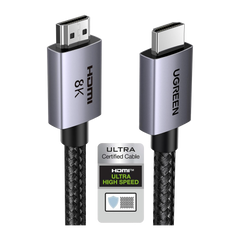 Cable HDMI 2.1 de 8K@60Hz | 2 Metros (6.56 Pies) | 48Gbps | HDR10+ | 3D Inversivo | eARC | Dolby ATMOS | VVR | QMS | QFT | ALLM | 3 Modos de Visualización | Certificado HDMI 8K | Niquelado | Nylon Trenzado | Carcasa de Aluminio