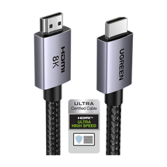 Cable HDMI 2.1 de 8K@60Hz | 3 metros | 48Gbps | HDR10+ | 3D Inversivo| eARC | Dolby ATMOS |   VVR | QMS | QFT | ALLM | 3 modos de Visualización | Certificado HDMI 8K | Niquelado | Nylon Trenzado | Carcasa de Aluminio.