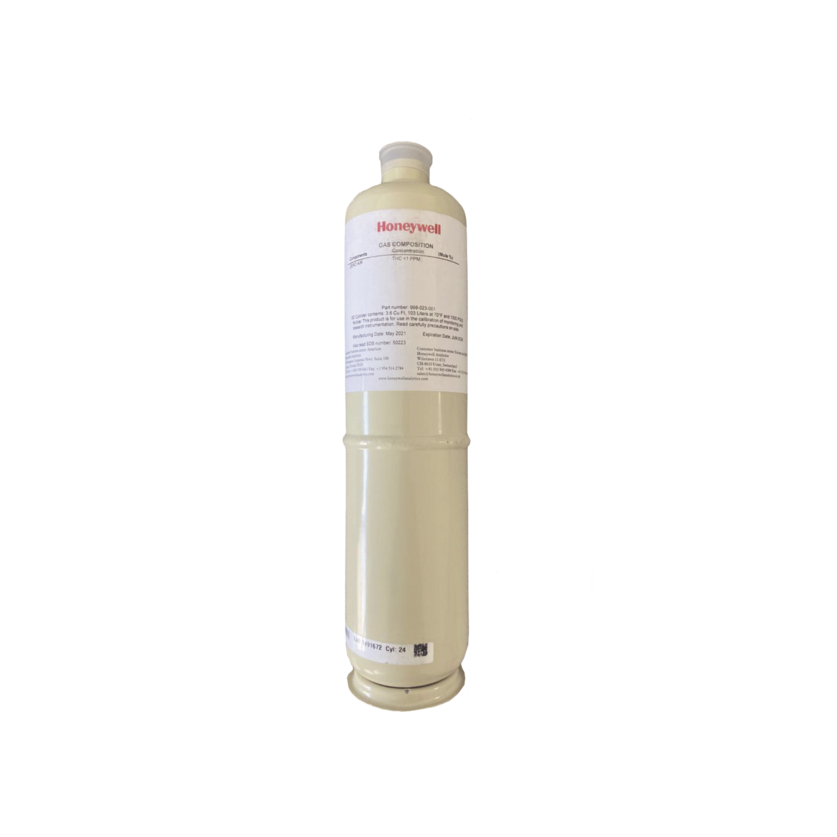 Cilindro Para Calibración De Dióxido De Carbono (CO2/Air), Concentración 1% V/V, Capacidad 103 L, Dimensiones 5/8" x 18" Para Serie XNX/XCD/S3K Gases Tóxicos