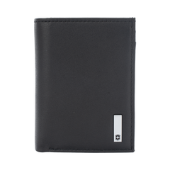 Cartera Athens Negra de Piel con Compartimento de Micromalla para ID. Doblable en 3 Partes con Divisor de Billetes. Pocket Wallet