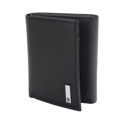 Cartera Athens Negra de Piel con Compartimento de Micromalla para ID. Doblable en 3 Partes con Divisor de Billetes. Pocket Wallet