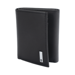 Cartera Athens Negra de Piel con Compartimento de Micromalla para ID. Doblable en 3 Partes con Divisor de Billetes. Pocket Wallet